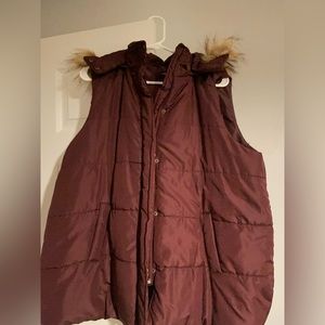 Lane Bryant Burgundy fur hood puffer vest ! 18/20W